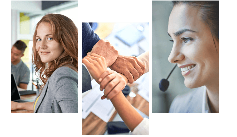 A collage of three different people holding hands.
